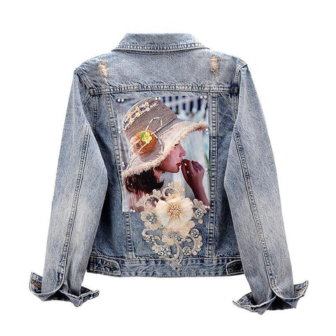 Sonicelife 2025 New Autumn Women’s Denim Jacket Long Sleeve Overcoat Loose Three-dimensional Button Pearls Outwear Ripped Jeans Jackets