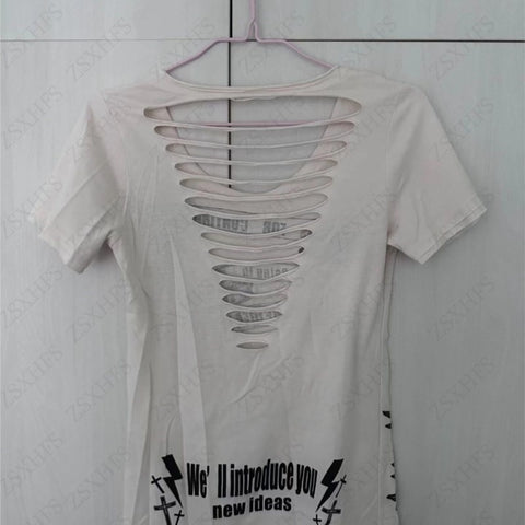 Sonicelife Skulls Streetwear Hip Hop Punk 2000s Aesthetic T Shirt Women Clothing Hole Sexy Gothic Grunge Femme Short sleeve Y2k Crop Top