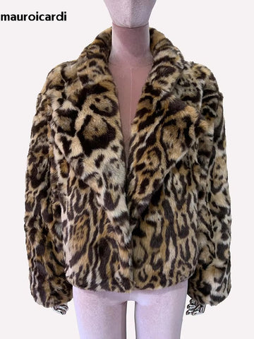 christmas outfit Sonicelife Spring Winter Short Thick Warm Colorful Leopard Print Faux Fur Coat Women Loose Luxury Fluffy Jacket Furry Cardigan