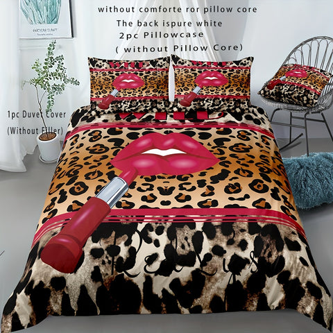 Sonicelife 3pcs Animal Pattern Duvet Cover Set Wild Romantic Leopard Tiger Pattern Print Bedding Set, Soft Comfortable Duvet Cover