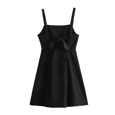 Sonicelife Women's new camisole dress, workwear style, backless bow, sexy and slim, versatile mini dress, black dress