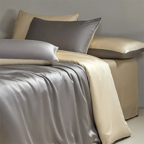 Sonicelife Four piece set of natural silk solid color bedding, ice silk smooth nude sleeping bedding