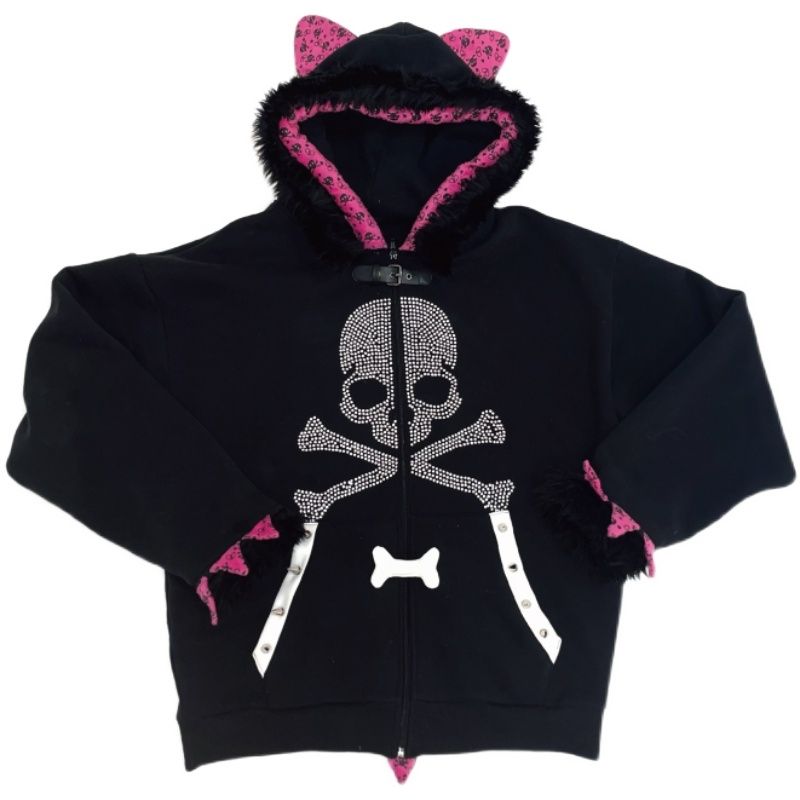 Sonicelife Streetwear Punk Hoodie Women 2025 Ropa Mujer Harajuku Fashion Hooded Y2k Jackets Skull Thicked Casual Jaoanese Sweatshirts Tops