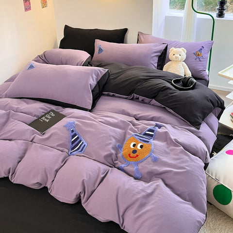 Sonicelife Ins Purple Potato Cake Bedding Set Towel Embroidery Duvet Cover Queen Twin Full Size Bed Flat Sheet Quilt Cover Pillowcases