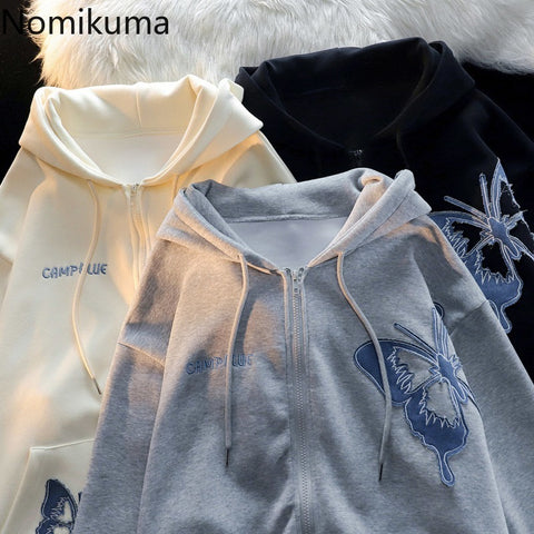 Sonicelife 2025 Women Clothing Y2k Hoodies Jackets Streetwear BF Casual Sweatshirts Oversized Tops Chic Hooded Butterfly Hoodie Ropa Mujer