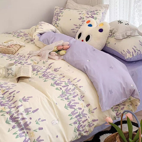 Sonicelife Floral Bedding Set Ins New Arrival Full Queen Size Duvet Cover Flat Sheet Pillowcase No Filler Girl Boys Hotel Home Bed Linens