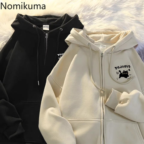 Sonicelife Hooded Sweatshirts for Women 2025 Ropa Mujer Thicked Oversized Jackets Y2k Tops Casual Fashion Anime Zipper Hoodies Coats 49C858