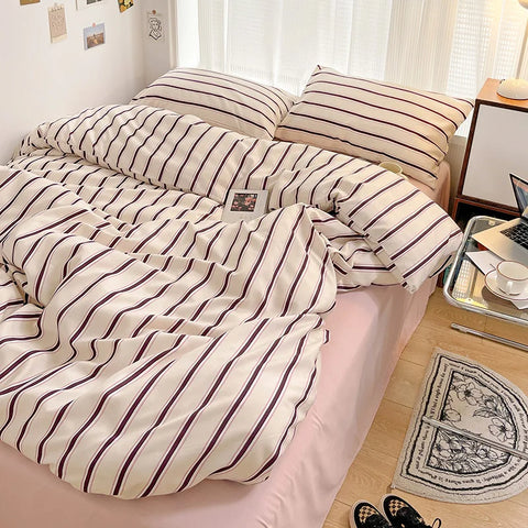 Sonicelife Nordic Sling Bed 150 Bedding Sets Stripes Duvet Cover Set Quilt Cover Bed Sheet Quilt Sets Queen Size  Comforter Sets