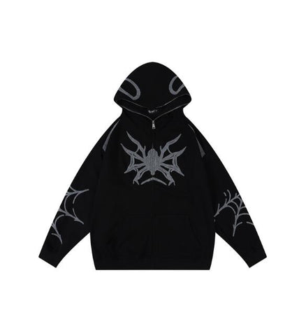 Sonicelife Embroidery Punk Spider Zip Up Hoodie