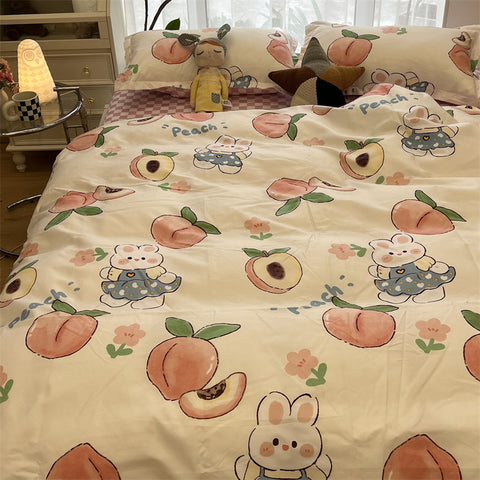 Sonicelife Cute Rabbit Bedding Set Flat Sheet Duvet Cover Pillowcases Single Double Queen Size Bed Linen Boys Girls Home Textile