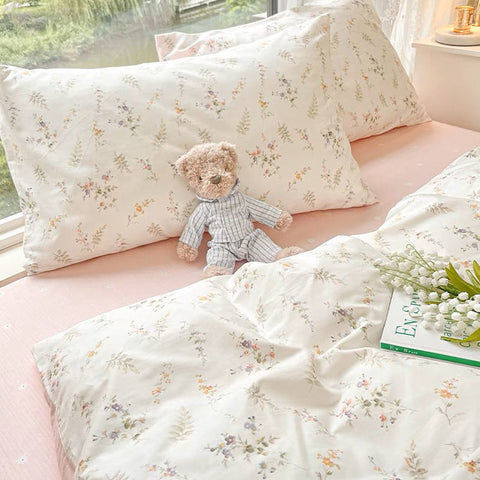 Sonicelife Ins Pink Flowers Bedding Set Fashion Flat Sheet Duvet Cover No Filling Pillowcase Twin Full Queen Nordic Boy Girl Bed Linen