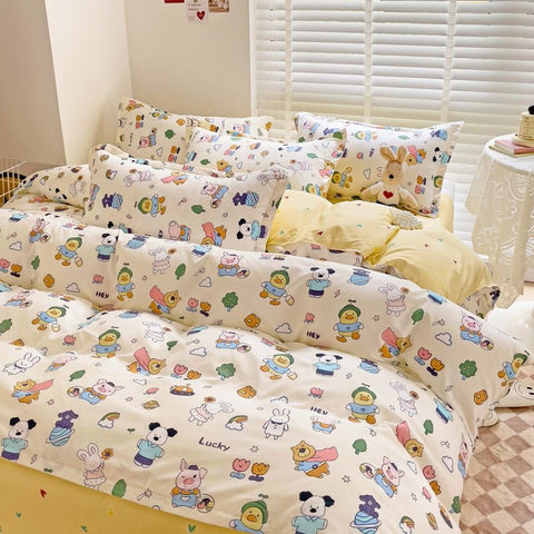 Sonicelife Ins Cartoon Astronaut Bedding Set Soft Flat Sheet Duvet Cover Pillowcase Polyester Bed Linen Twin Queen Full Size Quilt Cover