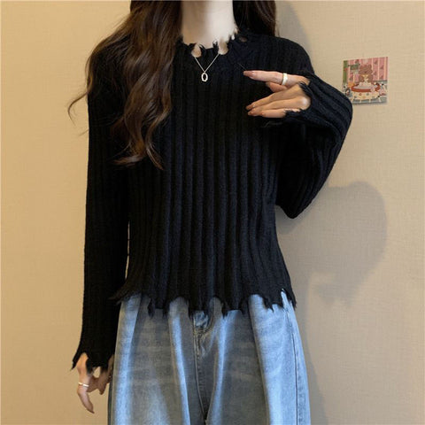 Sonicelife Design Retro Japan Sweaters Women Casual Long Sleeve Irregular Knitted Pullovers Fall Sweet Loose Elegant Apricot Jumpers