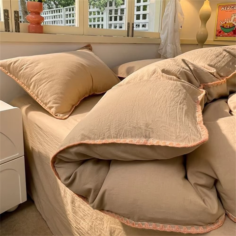 Sonicelife Ins Style Coffee Color Bedding Sheet Nordic Duvet Cover Set Home Luxury Bedding Set Bed Sheets Comfortable Bedspread