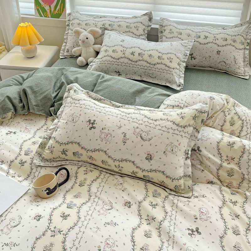 Sonicelife Green Floral Duvet Cover Set No Filler Pillowcase Flat Sheet Fashion Single Queen Size Girls Blanket Decoration Bedding Set