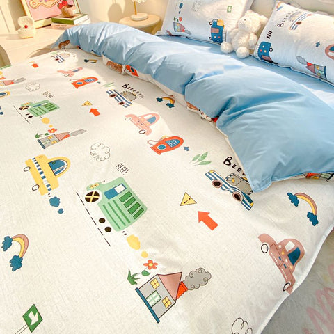 Sonicelife Cute Bear Bedding Set No Filler Full Queen Size Duvet Cover Flat Sheet Pillowcase Kids Adults Fashion Soft Comforter Cover