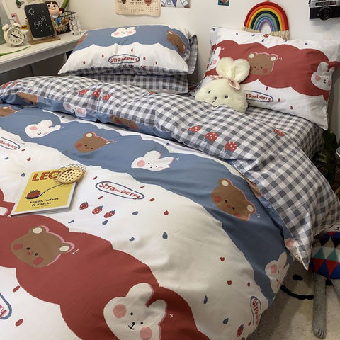 Sonicelife Korean Style Cartoon Sheep Bedding Set Girls Kids Twin Full Queen Size Bed Flat Sheet Duvet Cover Pillowcases Bed Linen Kawaii