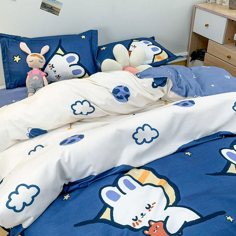 Sonicelife Cute Cartoon Bedding Set Kids Adult Favorite Duvet Cover Pillowcase Bed Sheet Single Full Size Queen Girls Boys Bed Linens