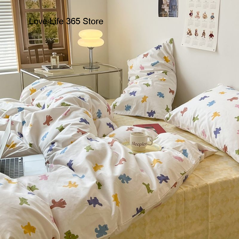 Sonicelife Ins Cherry Bedding Set Twin Full Queen King Size Purple Bed Linen Girls Adults Bed Flat Sheet Pillowcase Comforter Duvet Cover