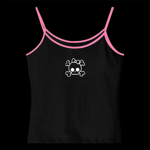 Sonicelife Y2K Harajuku American Retro Lace Bow Print Camisole Top Casual Chic Fashion Sexy Emo Girl Crop Top Gothic Punk Womens Streetwear