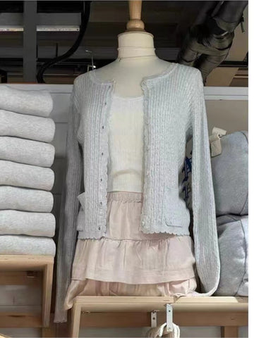 Sonicelife Gray Single Breasted Autumn Women Sweater Round Neck Solid Color Simpler Tops Woman Versatile Casual Knitting Pullovers New
