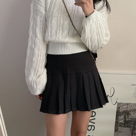 Sonicelife Korean Lantern Sleeve White Sweaters Women Sweet Casual Loose Knitted Pullovers Vintage Square Collar Lady Cute Design Tops