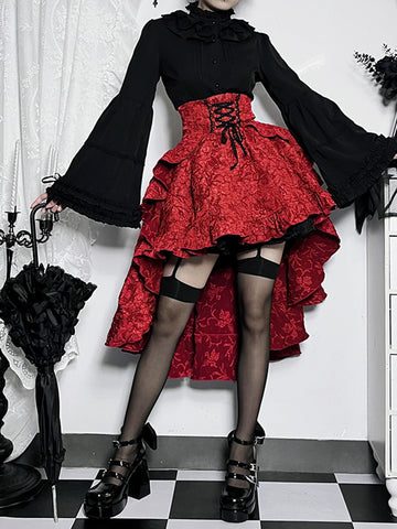 Sonicelife Fairycore Grunge Lolita Skirt Women Dark Gothic Christmas High Waist Bandage Corset Skirt Aesthetic Streetwear Partywear