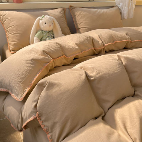 Sonicelife Ins Style Coffee Color Bedding Sheet Nordic Duvet Cover Set Home Luxury Bedding Set Bed Sheets Comfortable Bedspread