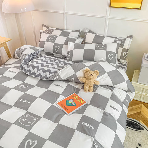 Sonicelife Cute Bear Bedding Set Girls Boys Kids Single Double Size Flat Sheet Duvet Cover Pillowcase Bed Linens White Blue Home Textile