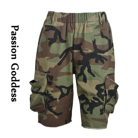 Sonicelife Fashion Women Camouflage Mid Shorts High Waist Mid-Sweatpants Letter Camo Multipocket Shorts Femme Party Cool Baggy Cargo Shorts