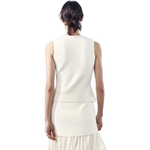 Sonicelife Women's V-Neck Knitted Sleeveless Vest Minimalist Style Top Gold Button Decoration Casual Versatile New