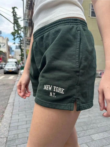 Sonicelife Letter Embroidery Shorts Spring Elastic High Waist Casual Sweatpants Woman American Vintage green Streetwear Y2k Short Pants