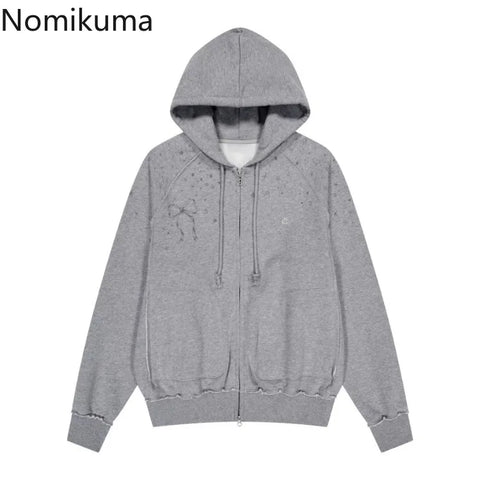 Sonicelife Streetwear Hoodies Coat 2025 Women Clothing Hooded Zipper Bow Print Sweet Jackets Y2k Tops Casual Fashion Sweatshirts Ropa Mujer