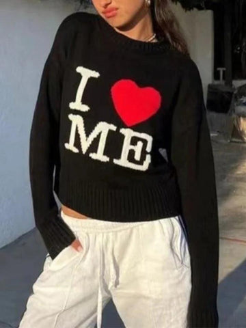 Sonicelife-Love Me Black Pullover Sweater