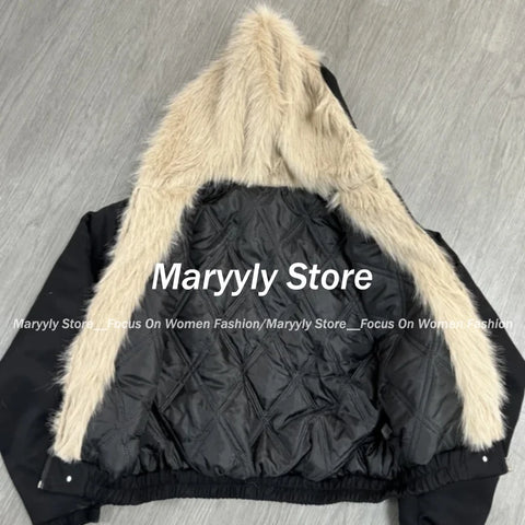 Sonicelife Winter Elegant Fur Loose Coat Women Y2k Harajuku Gothic Collar Hood Thick Fashion Parkas Casual Outerwear Cotton Padded Jackets