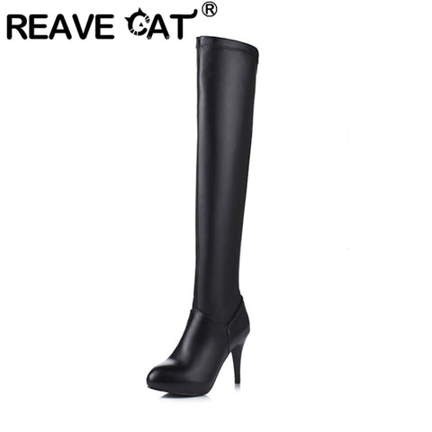 thanksgiving outfit Sonicelife Ladies Over-Knee High Boots Pointed Toe Thin Heels Platform Size 32-45 Black White S2687