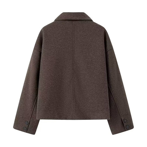 Sonicelife Women's Single Breasted Woolen Coat Polo Collar Short Windbreaker Minimalist Commuting Style Casual New