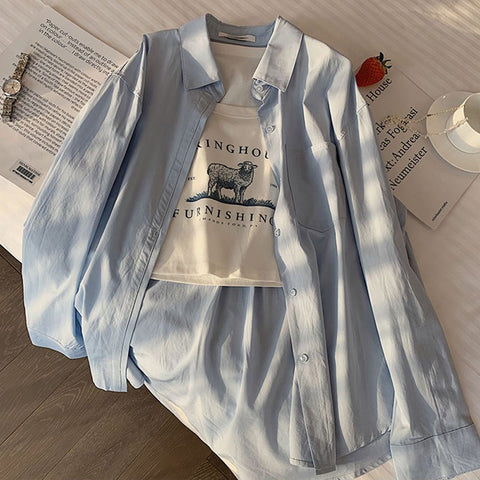 Sonicelife Simple Women Shirt Korean Loose Long Sleeve Chic Button Up Top Casual Fall All Match Office Ladies Blouse New