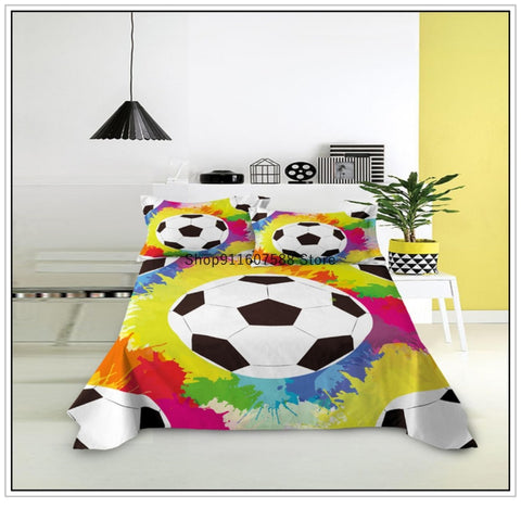 Sonicelife Kids Football Bed Sheet Set Sport Game Soccer Printing Bedding ForBoys Soft Polyester Bed Flat Sheet With Pillowcase