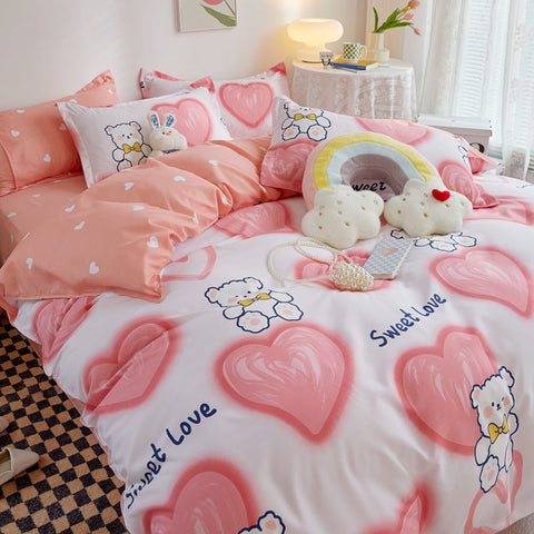 Sonicelife Garden Flowers And Cute Rabbit Pattern Duvet Cover Nordic Style Full Size Bedding Sets Queen Double For Girls Gift Pink