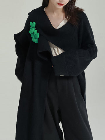 christmas outfit Sonicelife High-Low Long Sleeves Asymmetric Three-Dimensional Flower Round-Neck Cardigan Tops