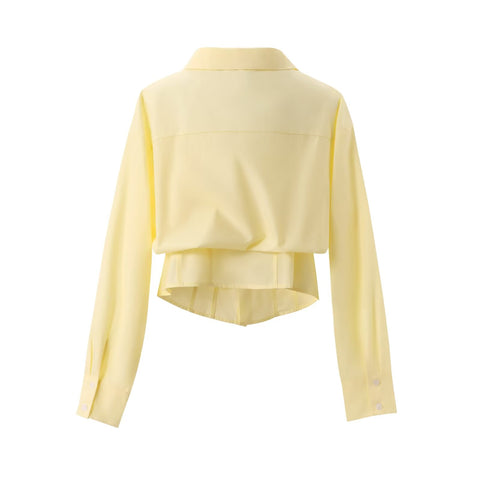Sonicelife Women's New Striped Shirt Wrapped Chest Inner Lining Waist Slim Fit Commuting Style Single breasted Long sleeved Top