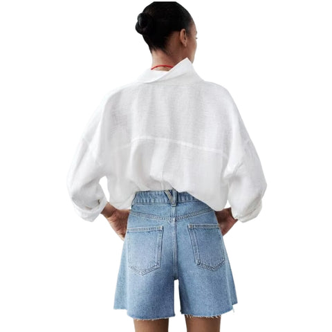 Sonicelife Women's Denim Shorts with High Waist and Split Design Fashionable and Casual Versatile Slimming Mini Shorts New