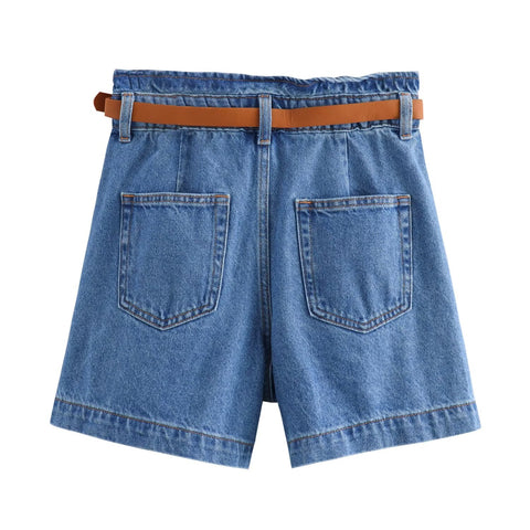 Sonicelife Women's Denim Shorts Loose and Comfortable Pocket Decoration High Waisted Straight Leg New