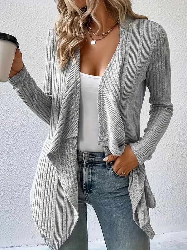 christmas outfit Sonicelife Long Sleeves Loose Solid Color Collarless Cardigan Tops