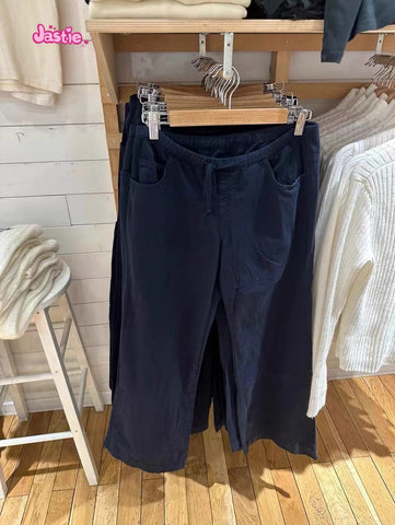Sonicelife American Vintage Y2K Drawstring Straight Pant Navy Blue Pocket Casual Woman Trouser Fashion Sportwear Wide Lge Pant Fall Spring