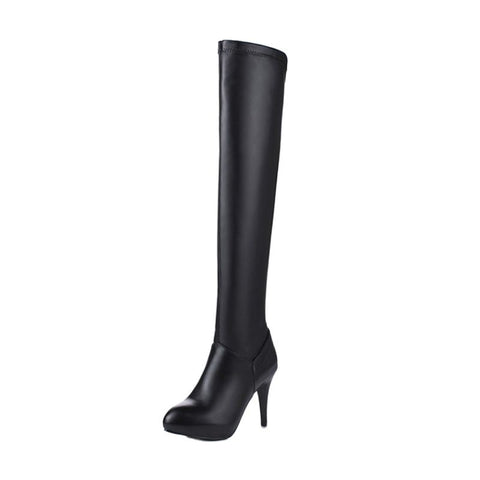 thanksgiving outfit Sonicelife Ladies Over-Knee High Boots Pointed Toe Thin Heels Platform Size 32-45 Black White S2687