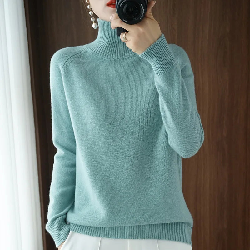 christmas outfit Sonicelife Autumn and Winter New Women's High-neck Cashmere Wool Sweater Loose Knit Pullover Women's Casual Warm Base Pullover Sweater