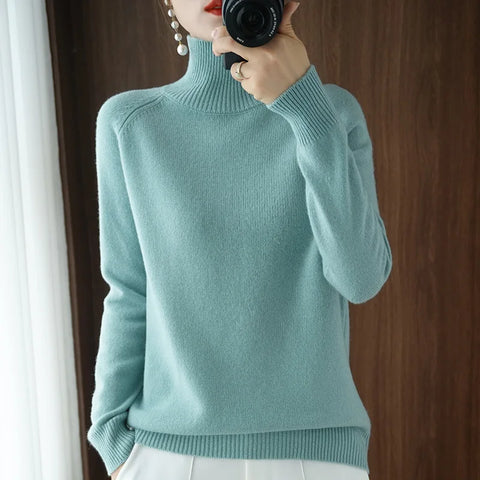 christmas outfit Sonicelife Autumn and Winter New Women's High-neck Cashmere Wool Sweater Loose Knit Pullover Women's Casual Warm Base Pullover Sweater