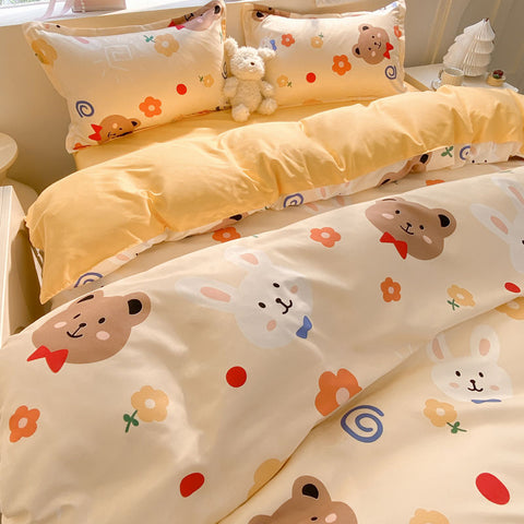 Sonicelife Cute Dog Bedding Set New Design Girls Ins Duvet Cover with Zipper No Filler Flat Sheet Pillowcase Queen Size Bed Linens